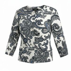 Talbots Petites Sz 12 White Blue Paisley Blazer Jacket 14 Formal Business Career